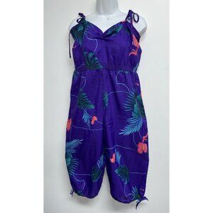 VIBRANT 80s Vintage Purple Tropical Jumpsuit Boho Harem Style Floral Romper